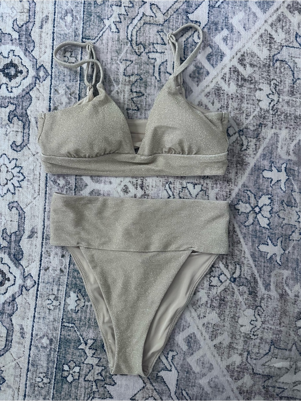 aerie Shimmery Light Beige High-Cut Cheeky Bikini Bottom